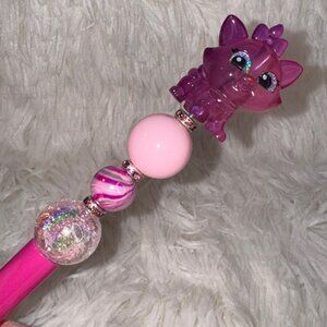 Beaded Pen Disney Marie Doorable Pen Handmade Pink Beads + 1 ink replacement
